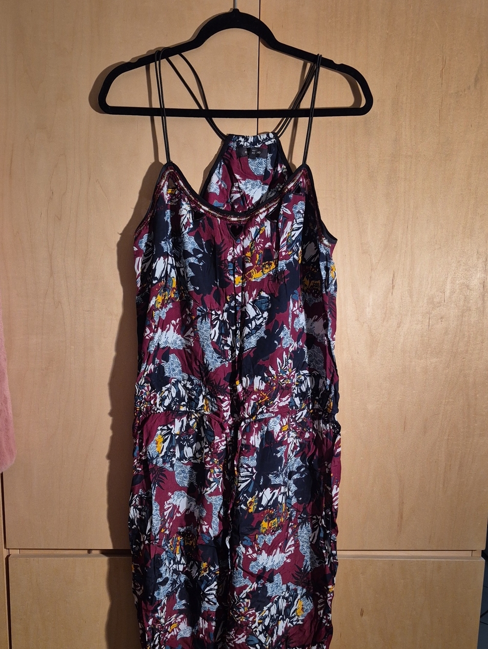 River Island Floral Burgundy Strappy Jumpsuit